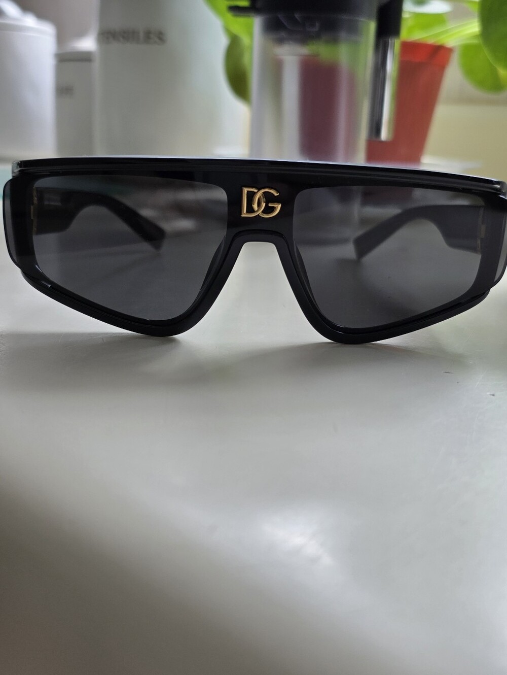 Dolce & Gabbana Black Shield Sunglasses with Gold DG Logo